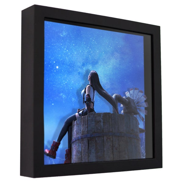 Caja de sombras 3D de Tifa de Final Fantasy VII - Arte mural de videojuegos hecho a mano