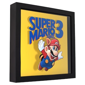 Super Mario Bros. 3 (Cover Art) - 3D Shadow Box for Gamers | Handmade Wall Art | Unique Gaming Gift | Retro Video Game Decor | Gaming Room