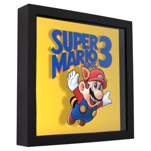 Super Mario Bros. 3 (Cover Art) - 3D Shadow Box for Gamers | Handmade Wall Art | Unique Gaming Gift | Retro Video Game Decor | Gaming Room