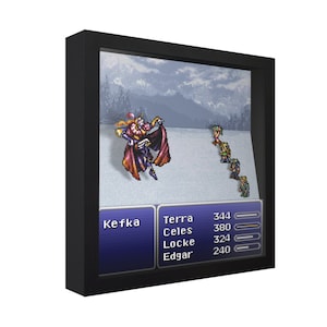 Final Fantasy VI (Kefka Narshe Battle) - 3D Shadow Box for Gamers | Handmade Wall Art | Unique Gaming Gift | Retro Video Game Decor