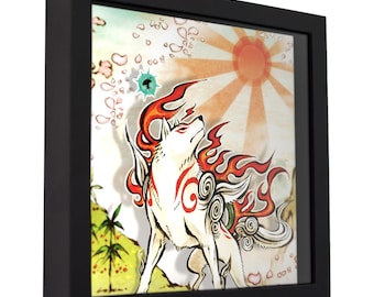 Okami - 3D Shadow Box for Gamers | Handmade Wall Art | Unique Gaming Gift | Retro Video Game Decor | Gaming Room | Classic Games