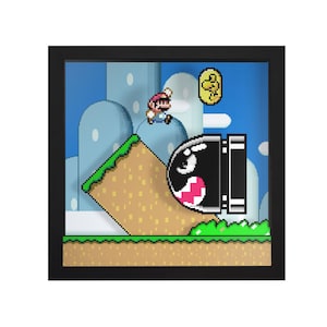 Super Mario World Bullet Bill 3D Shadow Box for Gamers Handmade Wall Art Unique Gaming Gift Retro Video Game Decor Gaming Room image 3