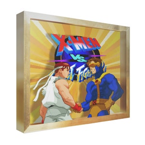X-Men vs. Street Fighter - 3D Shadow Box | Handmade Wall Art | Unique Gaming Gift | Retro Video Game Decor | Gaming Room | Classic Arcade