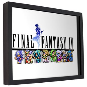 Final Fantasy IV (titre et personnages) - Shadow Box 3D pour les joueurs | Art mural fait main | Cadeau de jeu unique | Décoration de jeu vidéo rétro