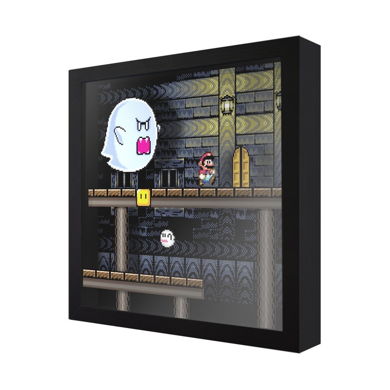 Super Mario World Vanilla Ghost House 3D Shadow Box for Gamers Handmade Wall Art Unique Gaming Gift Retro Video Game Decor image 2