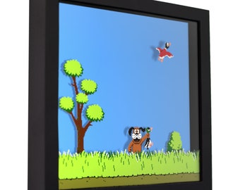 Duck Hunt - 3D Shadow Box for Gamers | Handmade Wall Art | Unique Gaming Gift | Retro Video Game Decor | Gaming Room | Classic Games