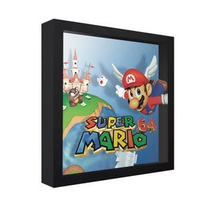 Super Mario 64 (Cover Art) - 3D Shadow Box for Gamers | Handmade Wall Art | Unique Gaming Gift | Retro Video Game Decor | Gaming Room