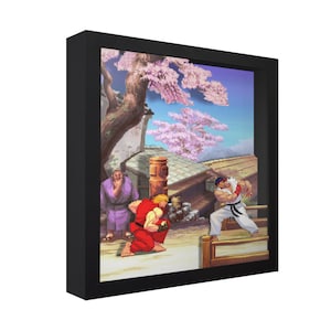 Street Fighter III (Ken vs. Ryu) - 3D Shadow Box for Gamers | Handmade Wall Art | Unique Gaming Gift | Retro Video Game Decor | Gaming Room