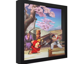 Street Fighter III Shadow Box: Ken vs Ryu, Handmade Gaming Wall Art