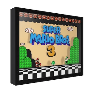 Super Mario Bros. 3 (Title Screen) - 3D Shadow Box for Gamers | Handmade Wall Art | Unique Gaming Gift | Retro Video Game Decor