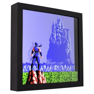 Ninja Gaiden (Le château du diable) - Boîte fantôme 3D pour joueurs | Art mural fait main | Cadeau de jeu unique | Décoration de jeu vidéo rétro | Salle de jeux