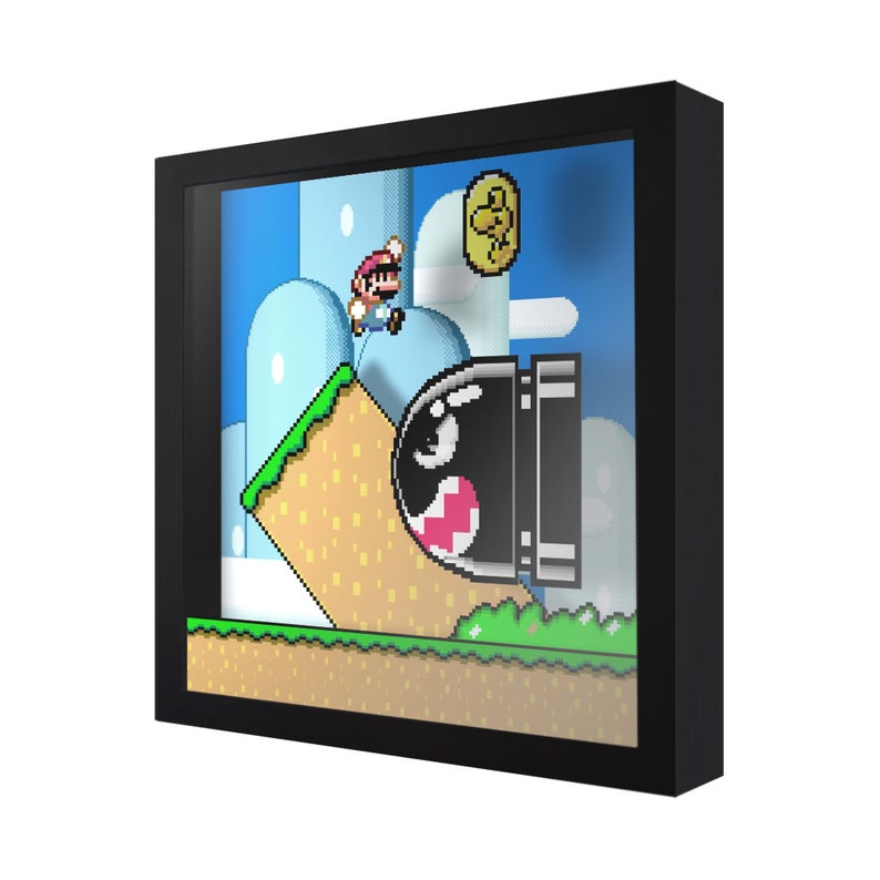 Super Mario World Bullet Bill 3D Shadow Box for Gamers Handmade Wall Art Unique Gaming Gift Retro Video Game Decor Gaming Room image 2