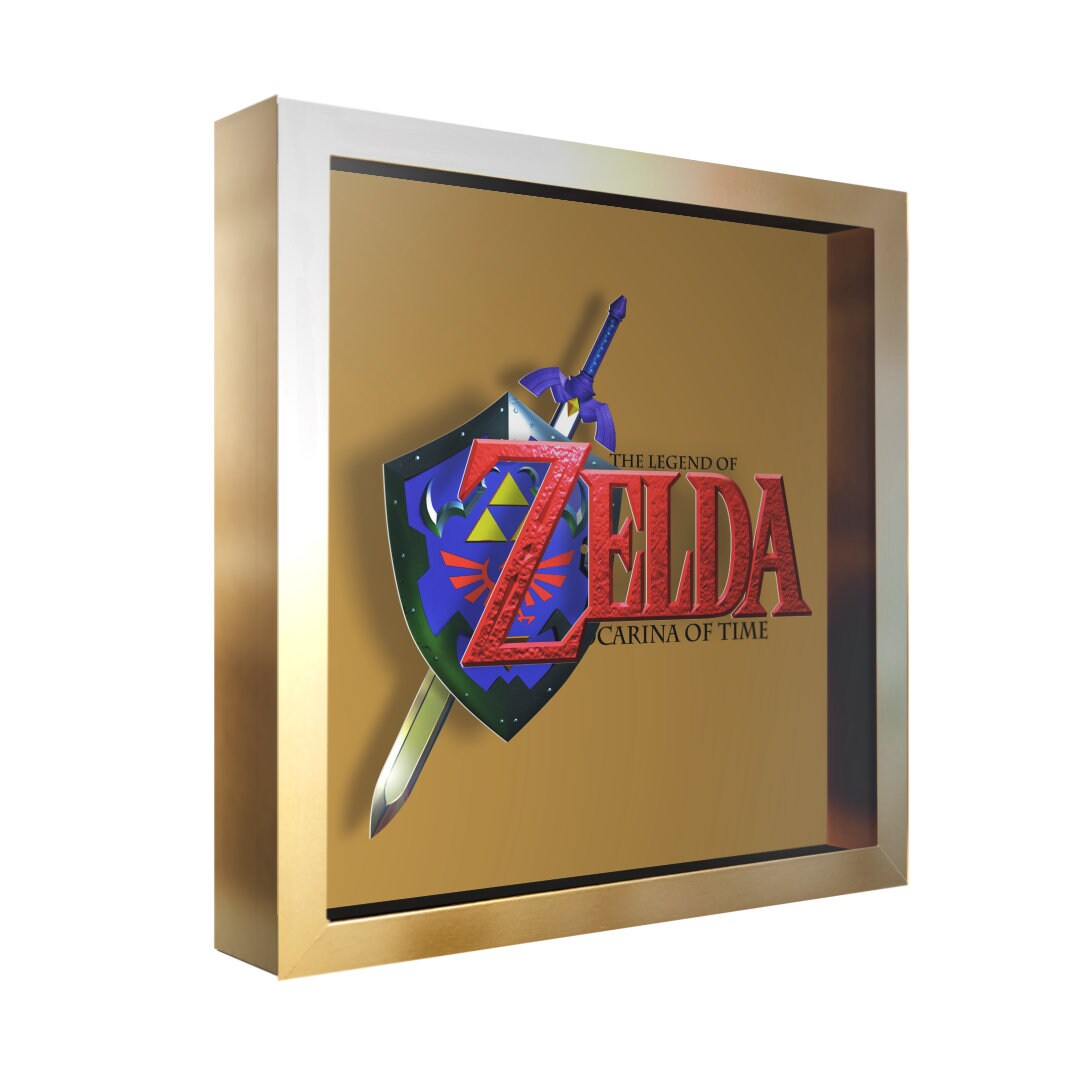 The Legend of Zelda Ocarina of Time cover Art With Golden Frame 3D Shadow Box for Gamers