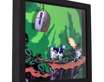 Earthworm Jim (New Junk City) - 3D Shadow Box for Gamers | Handmade Wall Art | Unique Gaming Gift | Retro Video Game Decor | Gaming Room