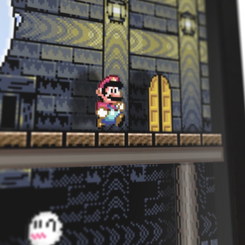 Super Mario World Vanilla Ghost House 3D Shadow Box for Gamers Handmade Wall Art Unique Gaming Gift Retro Video Game Decor image 4