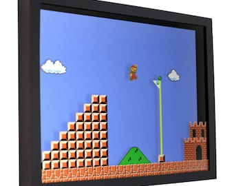 Super Mario Bros. (Leap) - 3D Shadow Box for Gamers | Handmade Wall Art | Unique Gaming Gift | Retro Video Game Decor | Gaming Room