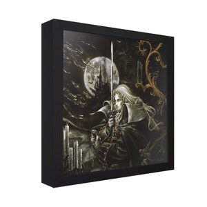 Castlevania : Symphonie de la nuit (couverture) - Shadow Box 3D pour gamers | Art mural fait main | Cadeau de jeu unique | Décoration de jeu vidéo rétro