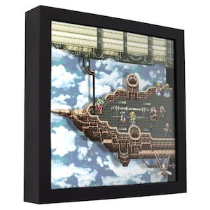 Final Fantasy VI (Falcon) - Shadow Box 3D pour gamers | Art mural fait main | Cadeau de jeu unique | Décoration de jeu vidéo rétro | Salle de jeux