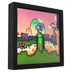 Yoshi's Island (Down the Pipe) - 3D Shadow Box for Gamers | Handmade Wall Art | Unique Gaming Gift | Retro Video Game Decor | Gaming Room
