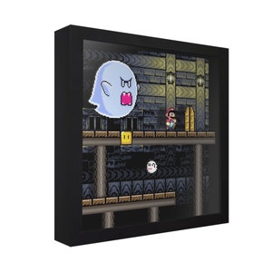 Super Mario World Vanilla Ghost House 3D Shadow Box for Gamers Handmade Wall Art Unique Gaming Gift Retro Video Game Decor image 1