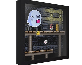 Super Mario World (Vanilla Ghost House) - 3D Shadow Box for Gamers | Handmade Wall Art | Unique Gaming Gift | Retro Video Game Decor