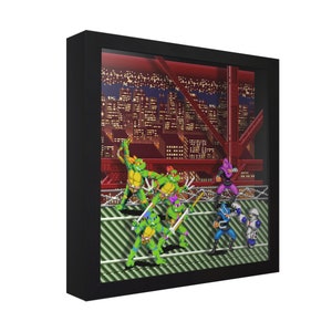 Teenage Mutant Ninja Turtles: Turtles in Time - 3D Shadow Box for Gamers | Handmade Wall Art | Unique Gaming Gift | Retro Video Game Decor