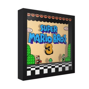 Super Mario Bros. 3 (Title Screen) - 3D Shadow Box for Gamers | Handmade Wall Art | Unique Gaming Gift | Retro Video Game Decor