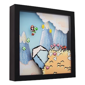 Yoshi's Island - 3D Shadow Box for Gamers | Handmade Wall Art | Unique Gaming Gift | Retro Video Game Decor | Gaming Room