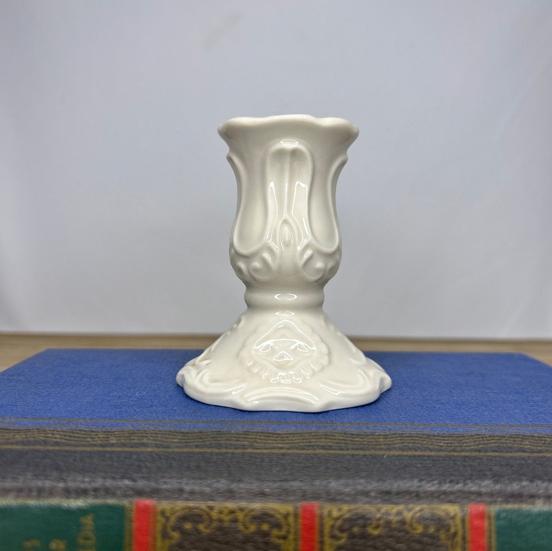 Vintage White Ceramic Candlestick Holder Etsy