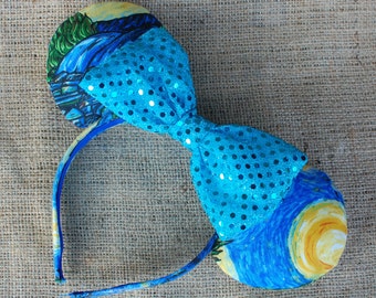 Starry Night Mickey Ears - Van Gogh Minnie Mouse Ears - Artist Sky Stars Night Blue Yellow Swirls