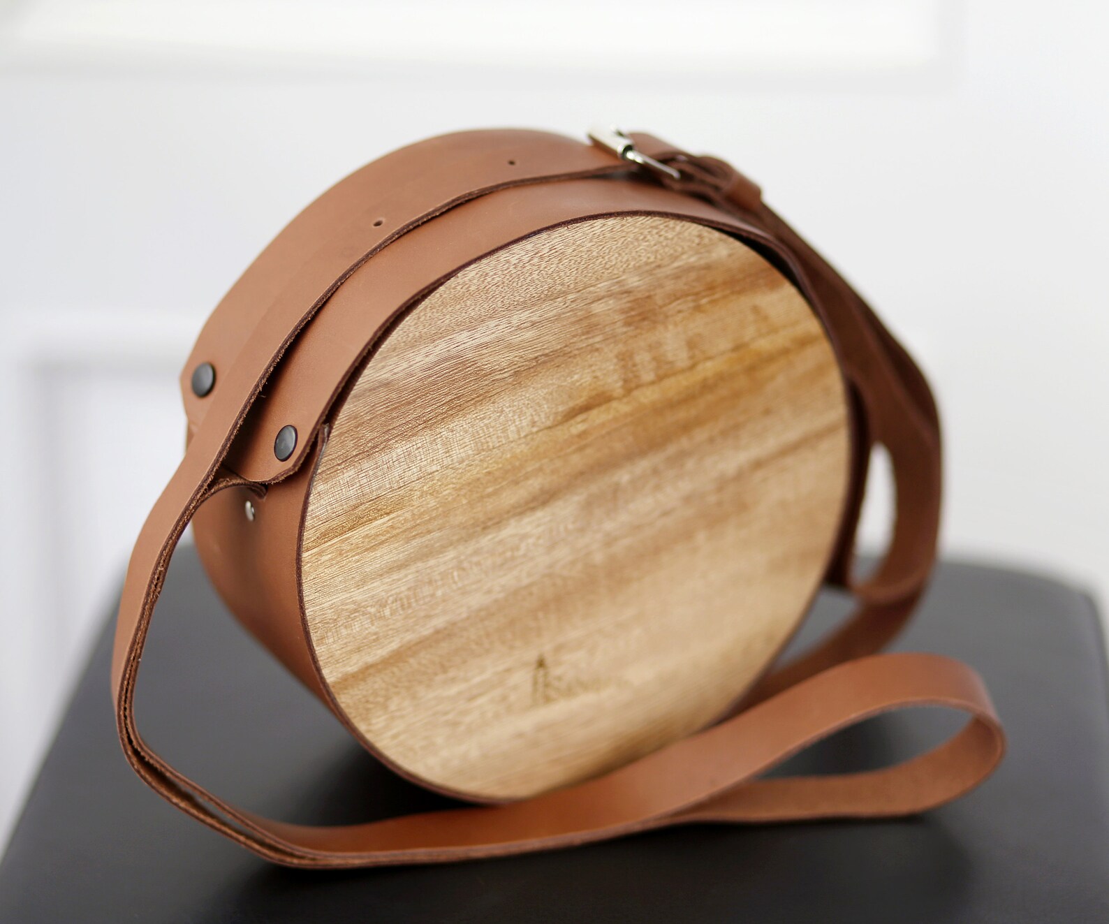 Leather and wood bag or round wooden bag Wood ethnic bag or Etsy