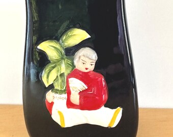 Royal Sealy Hand Painted Mid Century Boy with Plant Vase