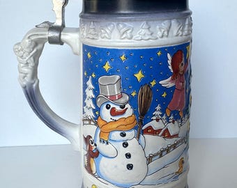 Gerz Snowman and Friends Lidded Holiday Beer Stein