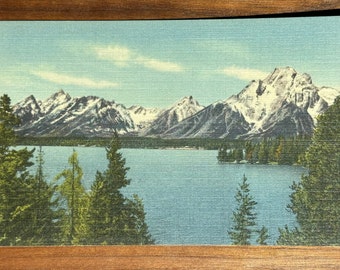 Union Pacific Railroad Jackson Lake and Teton Mountains Wyoming Unposted Linen Postcard