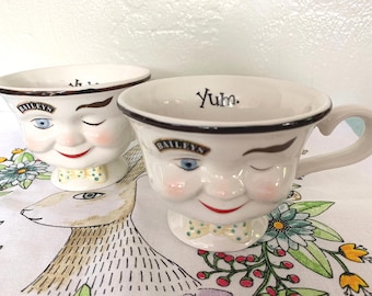 Winking Cups Bailey's Red Robin Vintage Red Yellow Bow Tie Coffee Matching Pair