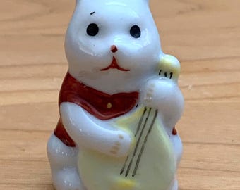 Vintage Anthropomorphic Ornament Figural Chinese Porcelain Rabbit with Guitar