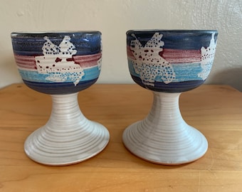 Pacific Stoneware Inc. Goblets, Signed B Welsh. Leaf Motif, 1972