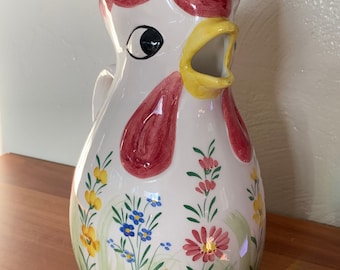 Ceramic Rooster of Fortune Hand Painted Italian Water Pitcher