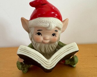 Homco Vintage Christmas Decor Elf Reading Book # 5406