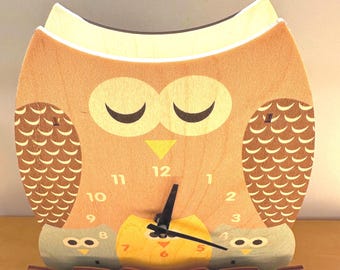 Modern Moose Wall Clock Wooden Owl: Baltic Birch, USA Made