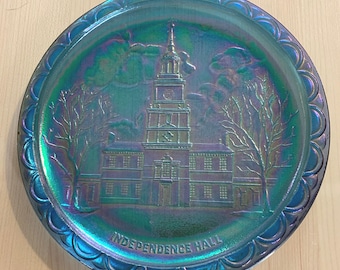 Indiana Glass Independence Hall Carnival Glass Mid Century Iridescent Plate