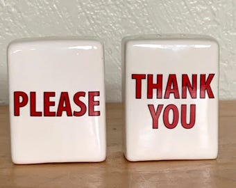 Our Name is Mud Enesco Please Thank You Salt and Pepper Set NOS