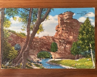 Ayres Natural Bridge Posted Powell, Wyoming Color Linen 1949 Postcard