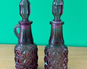 Lavender Cut Glass Vintage Perfume Bottle Set