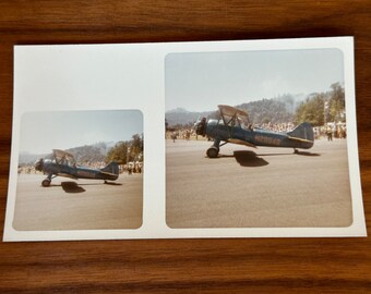 Vintage Double Photo of Biplane and Watchers Undated Mid Century Kodak