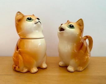 Norcrest Creamer and Sugar MCM Orange Cat Pair