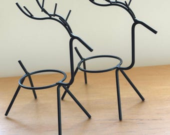 Metal Reindeer Minimalist Votive Glass Holder Pair Decor