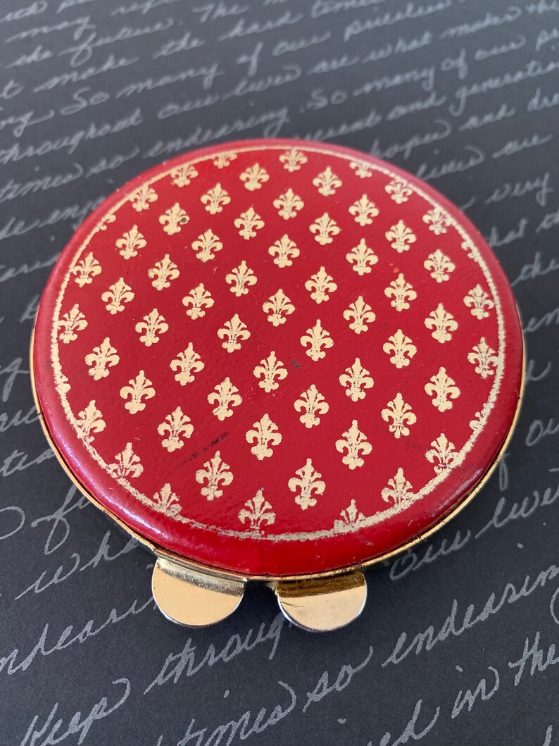 Vintage Florentine Red Leather 1950's Powder Compact with ...