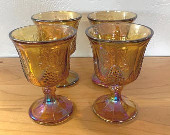 Indiana Glass Harvest Carnival Amber Glass Water Goblets, Set of 4