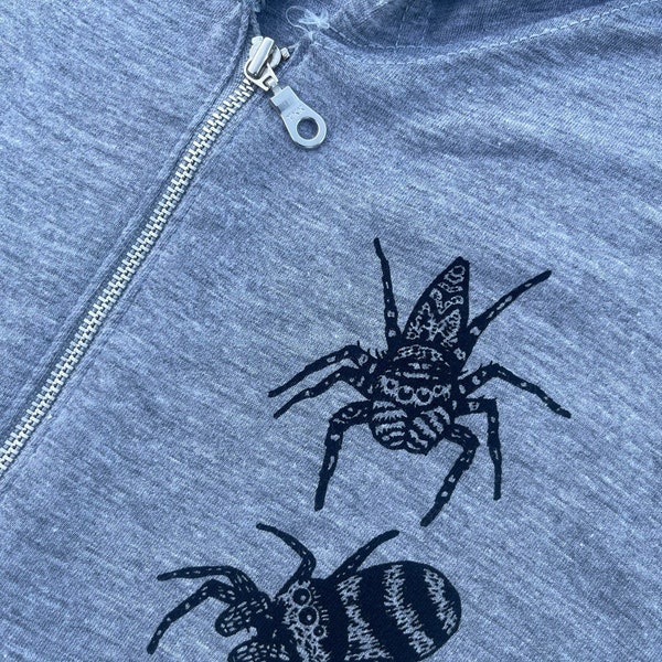 JUMP AROUND Jumping Spider unisex triblend zip hoodie Hooded Tee Super Soft Smiling Snake Shirt Company arachnid entomology entomologist